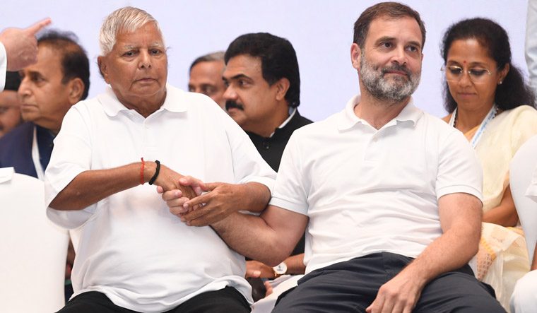 Lalu Prasad Yadav with Rahul Gandhi